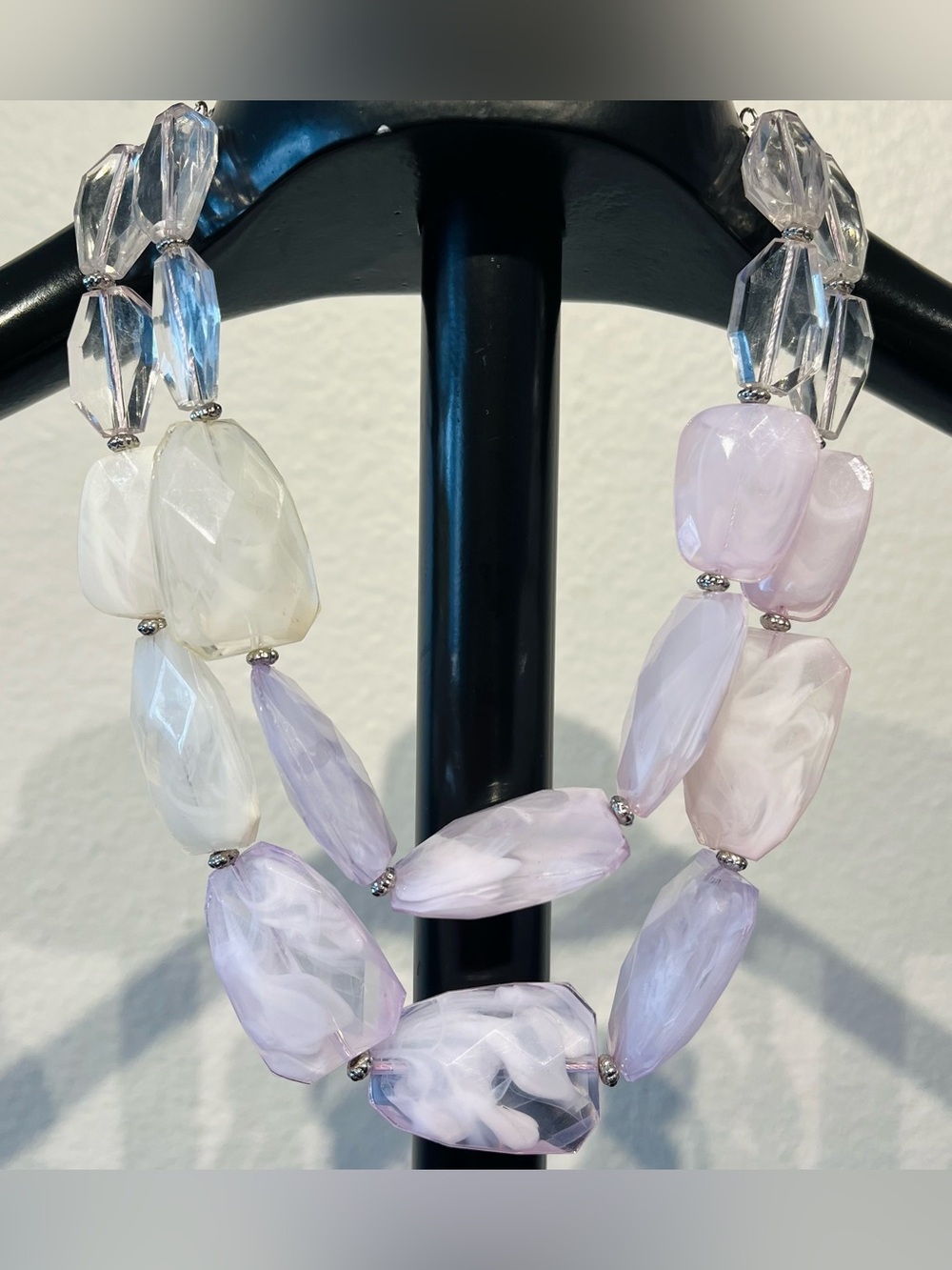 Charming Charlie Pink and White Beaded Statement Necklace